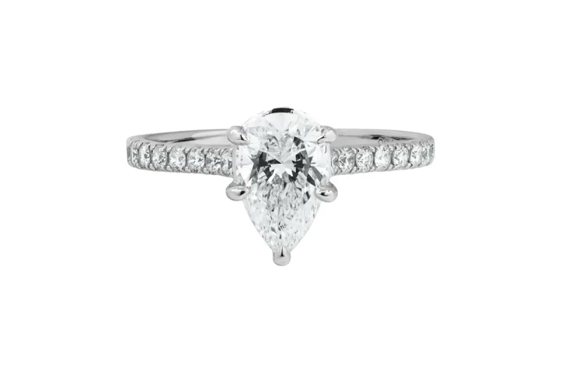 18ct White Gold Pear Hidden Halo Lab Diamond Ring 1.16ct IGI Certified
