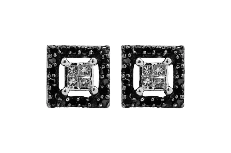 9ct White Gold Black & White Diamond Stud Earrings 0.35ct 2g