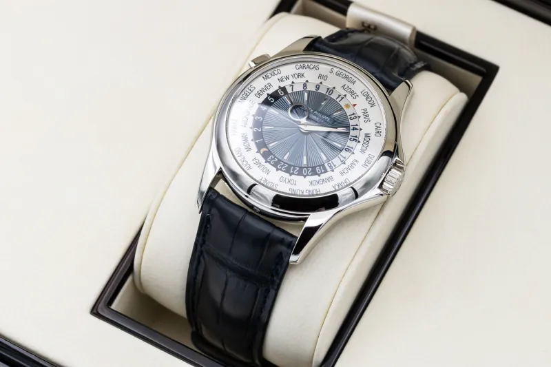 Patek Philippe World Time Navy Leather 39mm 5130P-001 2008 UNWORN