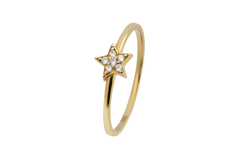 14ct Yellow Gold Star Cubic Zirconia Ring 1g