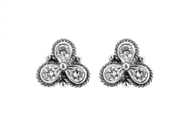 18ct White Gold Round Brilliant Diamond Antique Style Earrings 0.30ct