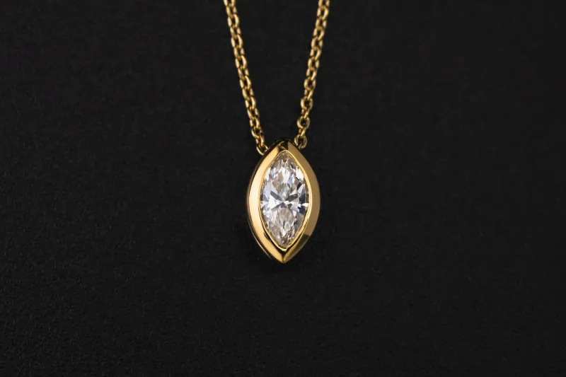 Gold Plated Sterling Silver Lab Grown Marquise Cut Diamond Necklace 0.57ct