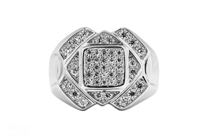 9ct White Gold Diamond Mens Ring 0.98ct