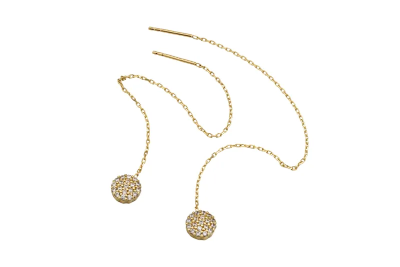 9ct Yellow Gold Pull Through Cubic Zirconia Round Earrings 1.70g
