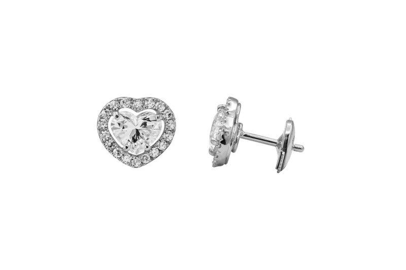 David Morris 18ct White Gold Heart Shape Halo Stud Earrings 1.41ct GIA Certified