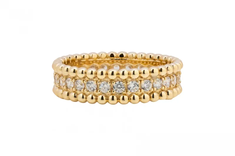 9ct Yellow Gold Double Row Milgrain Design CZ Band 4.2g