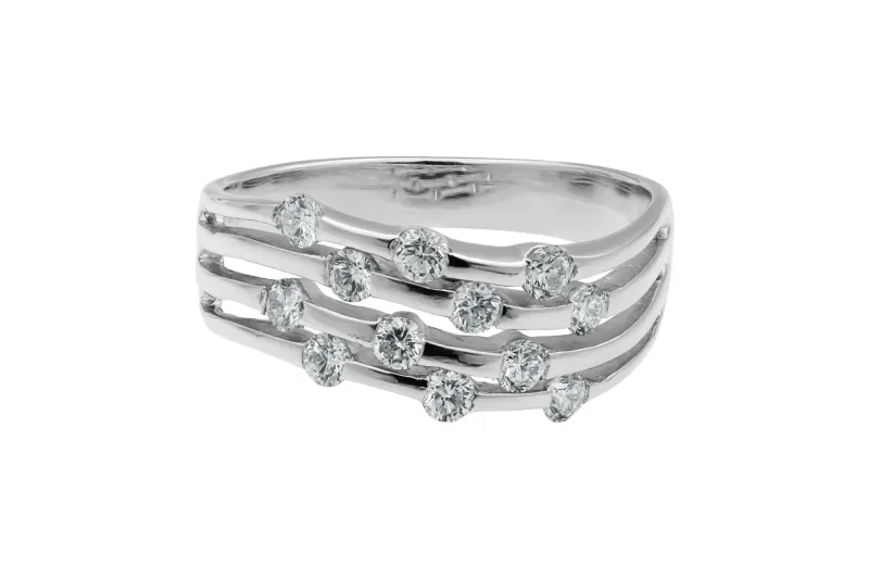18ct White Gold Four Row Diamond Dress Ring 0.60ct