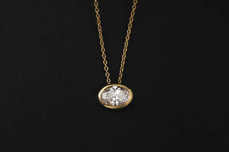 Gold Plated Sterling Silver Lab Grown Oval Cut Diamond Necklace 1.00ct