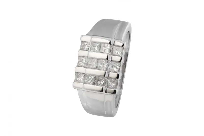 14ct White Gold Princess Cut Diamond Cluster Ring 0.72ct