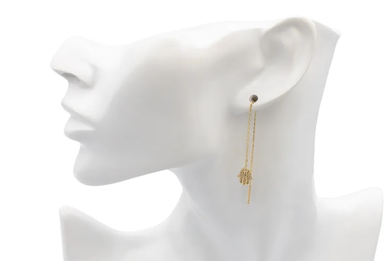 14ct Yellow Gold Pull Through Cubic Zirconia Hamsa Earring 2g