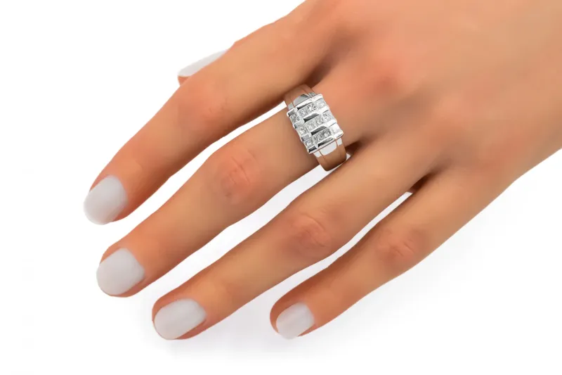 14ct White Gold Princess Cut Diamond Cluster Ring 0.72ct