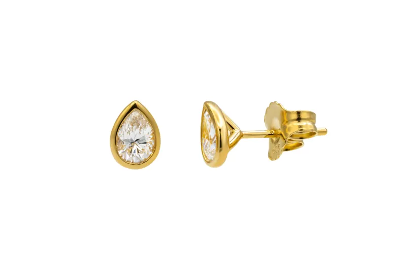 Gold Plated Sterling Silver Lab Grown Pear Cut Diamond Stud Earrings 1.06ct