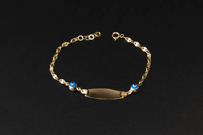 4ct Yellow Gold Evil Eye ID Bracelet 6" 2.1g