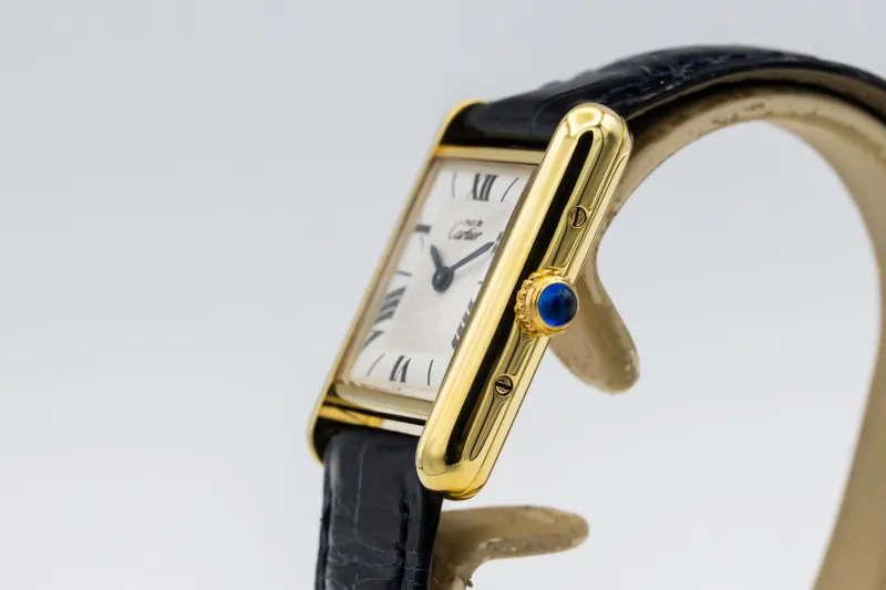 Cartier Must de Cartier Tank 22mm Vermeil Black Leather 1613 Circa 1990s