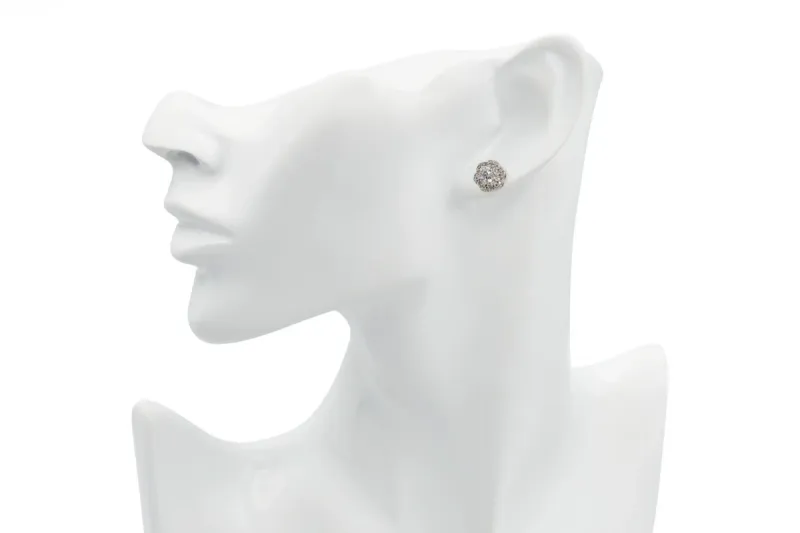 9ct White Gold Diamond Flower Stud Earrings 1ct