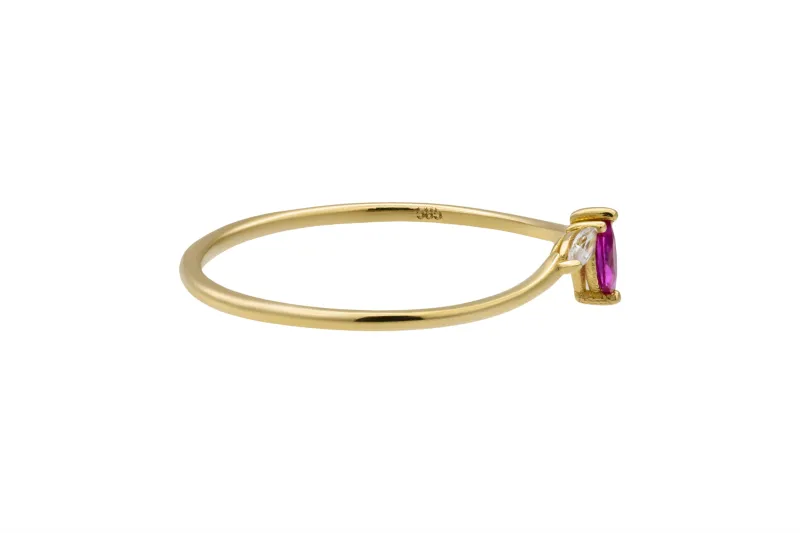14ct Yellow Gold Pink Marquise & White Cubic Zirconia Three Stone Ring Size P½ 0.7g