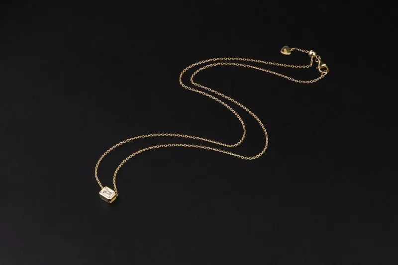 Gold Plated Sterling Silver Lab Grown Emerald Cut Diamond Necklace 0.50ct