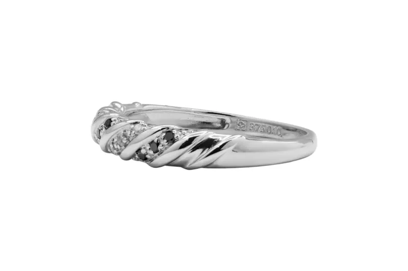 9ct White Gold Micro Pave Black and White Diamond Ring 0.10ct