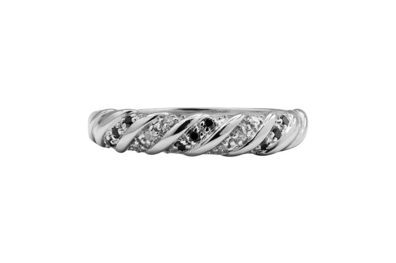 9ct White Gold Micro Pave Black and White Diamond Ring 0.10ct