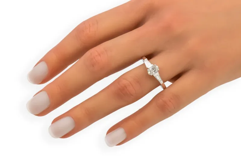 18ct White Gold Oval Diamond Three Stone Ring 0.91ct