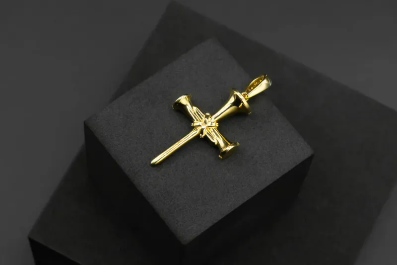 9ct Yellow Gold Diamond Nail Cross Pendant 0.56cts