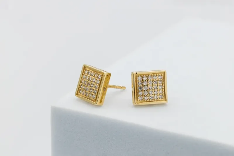 9ct Yellow Gold Square Cubic Zirconia Stud Earrings 1.8g