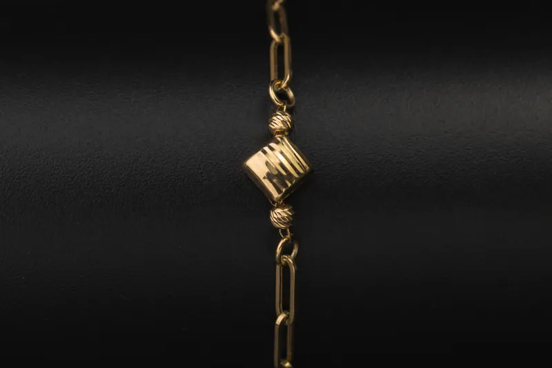 14ct Yellow Gold Geometric Mixed Chain Cubic Zirconia Bracelet 8" 2.1g
