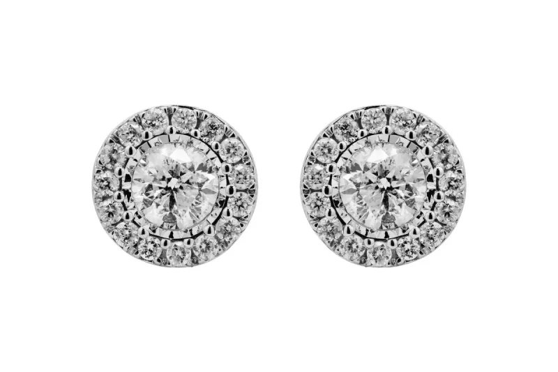 9ct White Gold Diamond Halo Stud Earrings 1.48ct