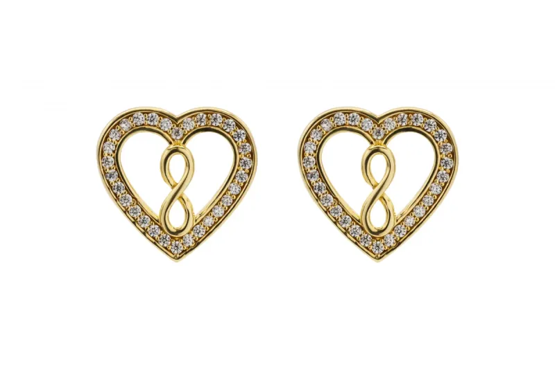 9ct Yellow Gold CZ Sparkling Gold Heart Earrings 2.2g