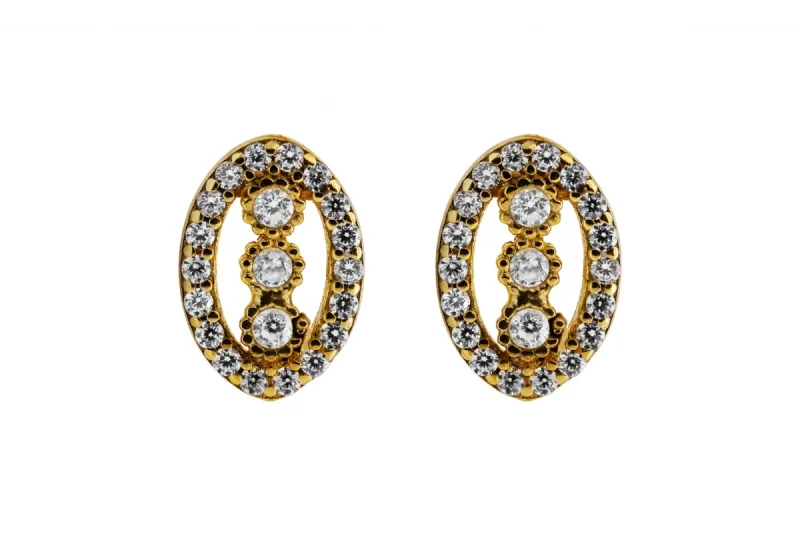 9ct Yellow Gold Cubic Zirconia Oval Stud Earrings 1.2g