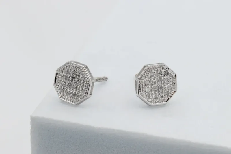 9ct White Gold Diamond Octagon Stud Earrings 0.9g