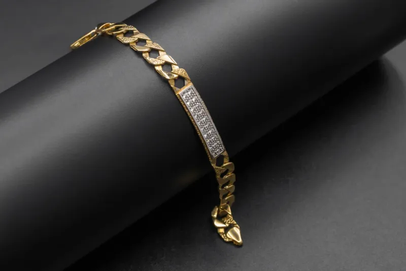 9ct Yellow Gold Cubic Zirconia  ID Children's Bracelet 9.4g