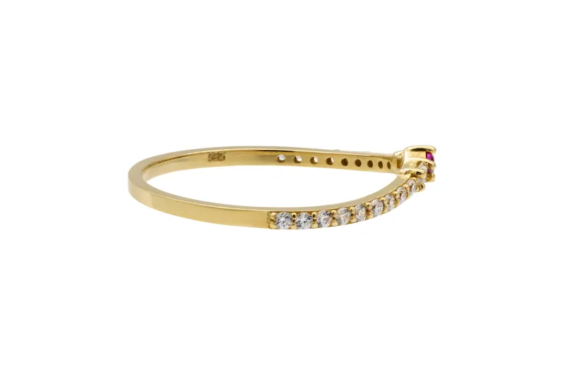 14ct Yellow Gold Pink & White Cubic Zirconia Trio Eternity Ring Size P 1g
