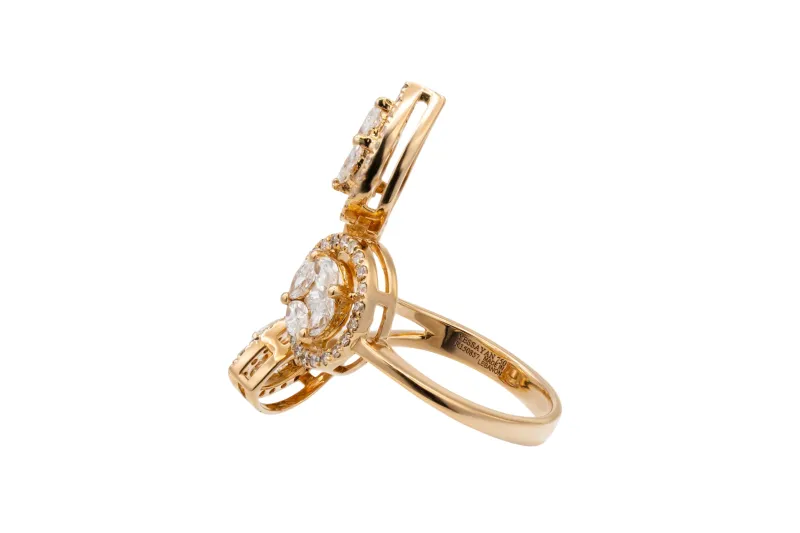18ct Rose Gold Marquise & Round Brilliant Diamond Flower Cluster Ring 1.46ct