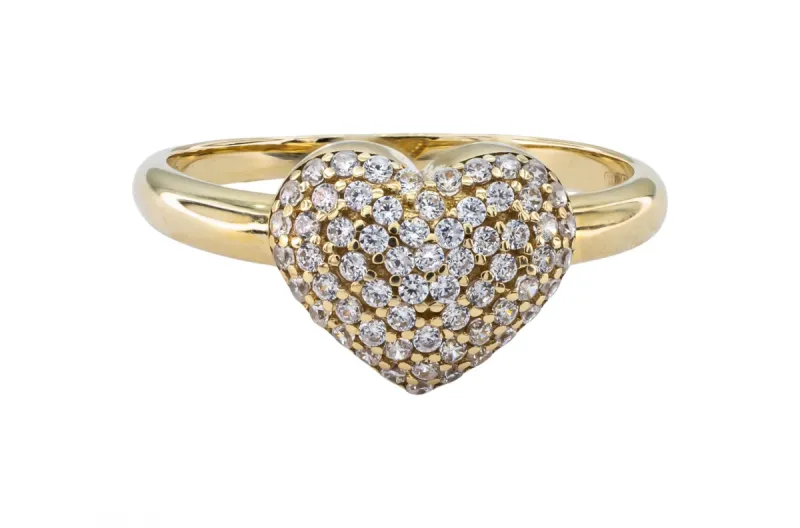 9ct Yellow Gold CZ Heart Ring 1.8g