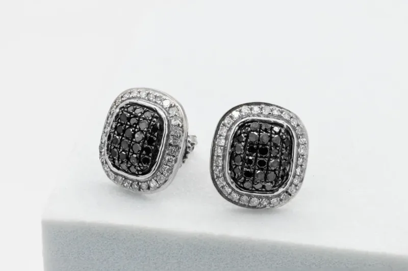 9ct White Gold White & Black Diamond Stud Earrings 1.00ct 2.1g