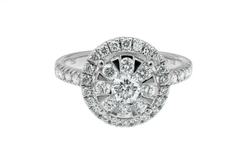 18ct White Gold Round Diamond Halo Ring 1ct