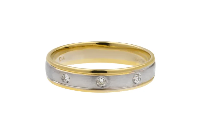 18ct White & Yellow Gold Diamond Wedding Band 0.09ct