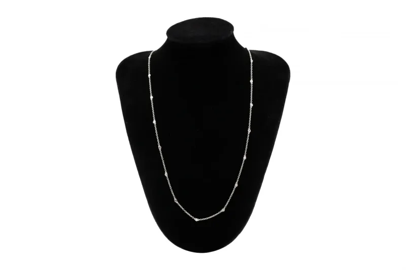 18ct White Gold Diamond Station Chain Necklace 0.20ct