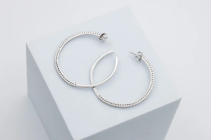18ct White Gold Diamond Large Hoop Earrings 0.46ct