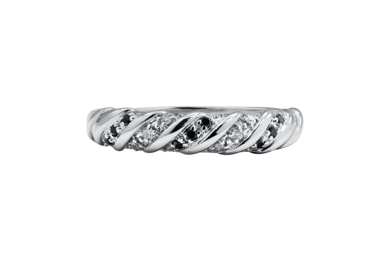 9ct White Gold Micro Pave Black and White Diamond Ring 0.10ct