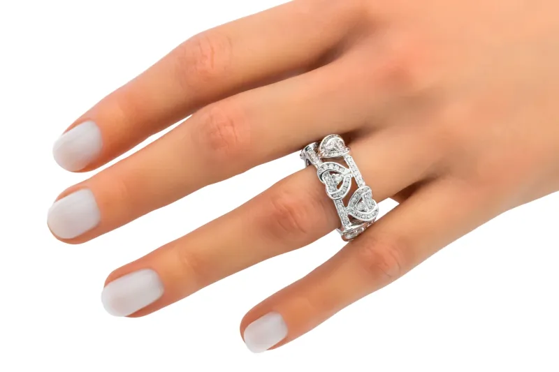 18ct White Gold Diamond Heart Eternity Ring 1.04ct