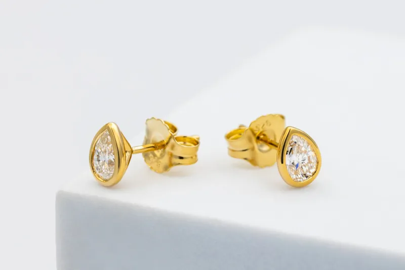 Gold Plated Sterling Silver Lab Grown Pear Cut Diamond Stud Earrings 1.06ct