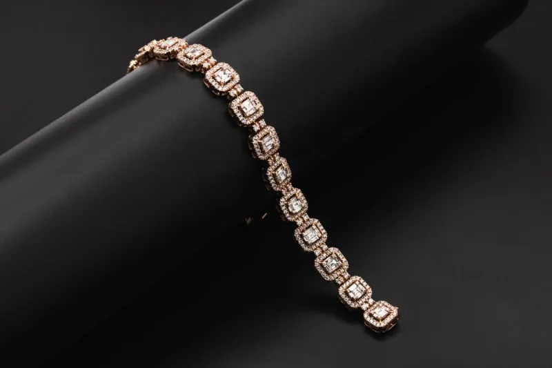 18ct Rose Gold Baguette Diamond Tennis Bracelet 6.40ct