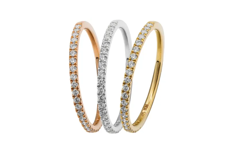 9ct White, Rose And Yellow Gold Diamond Stacker Rings 0.60ct
