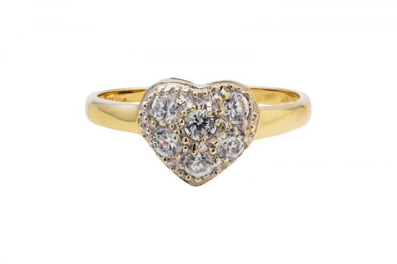 9ct Yellow Gold Cubic Zirconia  Heart Ring 1.9g