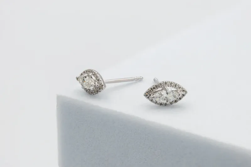 18ct White Gold Diamond Marquise Halo Stud Earrings 0.66ct