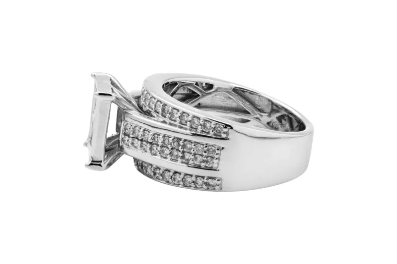 14ct White Gold Multi Cut Diamond Square Mens Ring 2.70ct
