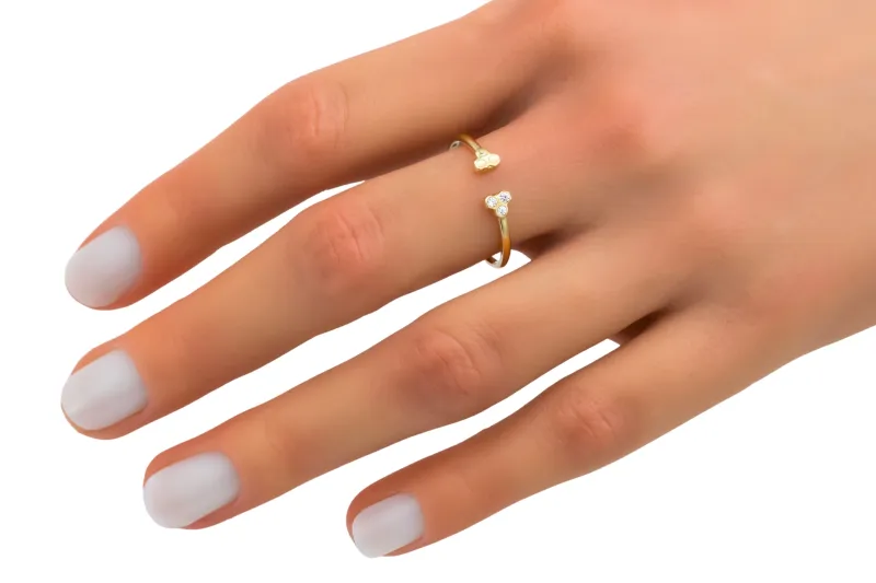 14ct Yellow Gold White Cubic Zirconia Open Ring Size P 1g