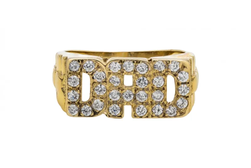 9ct Yellow Gold Cubic Zirconia Dad Ring 5.1g